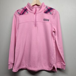 Vineyard Vines Sweater Girl Size L Pink High Neck 1/4 Zip Girly Fall Casual